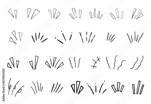 手書きの黒い気づき線　漫符アイコンセット(モノクロ)	