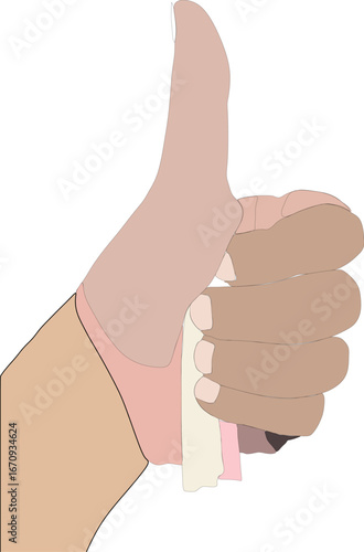 Art & Illustration hand pointing up with thumb while holding money