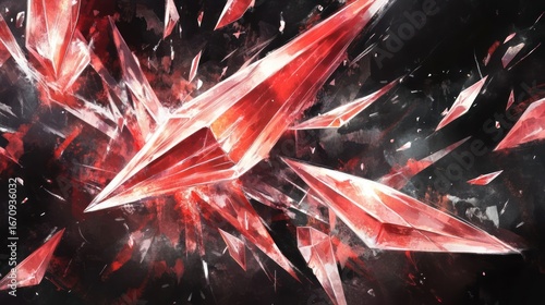 Abstract image of sharp, red crystal shards against a dark background, evoking energy and chaos.