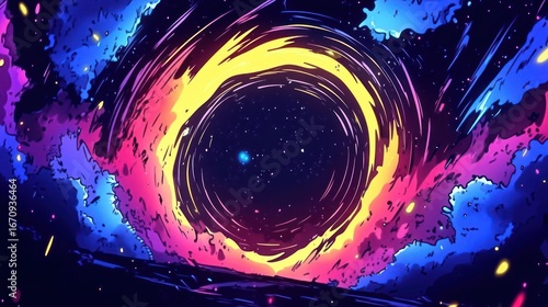 A vibrant cosmic swirl depicting a portal in a starry universe.