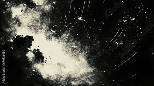Abstract depiction of cosmic elements with stars and light streaks against a dark background.