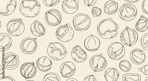 National day of macadamia nut september 4th vector seamless pattern of macadamia nuts vector illustration background for healthy food and snacks design concept
