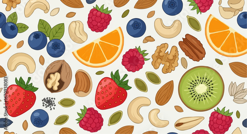 National day of macadamia nut september 4th vector healthy eating fruit and nuts background pattern vector illustration for nutrition and diet concept design