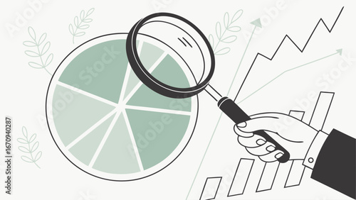 Analyzing Data with Magnifying Glass and Charts - Business Illustration.