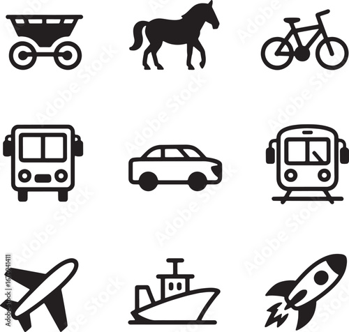 Transportation Icons Set with Various Vehicles