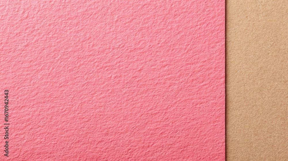Fototapeta premium Cheerful lemonade pink tone color paint on kraft environmental friendly cardboard box blank paper texture background with space minimal style