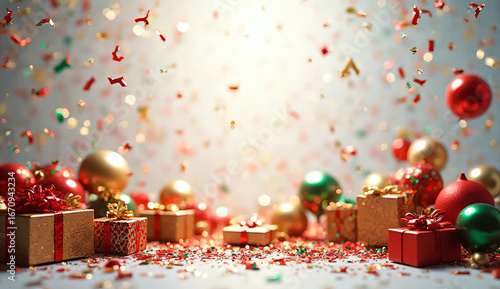 blight themed Christmas gift box and Christmas background image. Background material. Winter. Gifts. Presents. Celebrate.