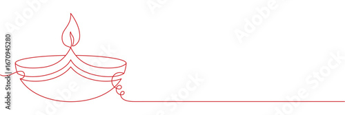 Diya diwali line art style on white background	
