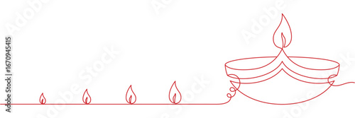 Diya diwali line art style on white background	