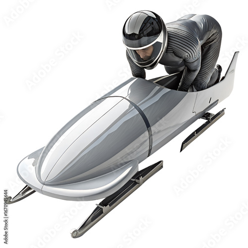 Focused athlete in bobsled ready for the thrill of high speed winter sports competition, embodying speed and precision in action