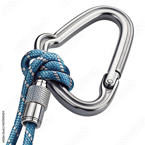 Secure climbing carabiner lock with blue rope, ideal for extreme sports safety and mountain adventures, reliable and trustworthy equipment