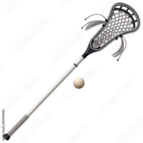 Lacrosse stick and ball ready for game day, showcase your sporting passion with this dynamic equipment for lacrosse enthusiasts