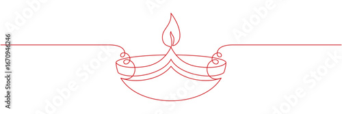 Diya diwali line art style on white background	