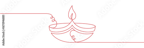 Diya diwali line art style on white background	