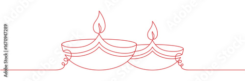 Diya diwali line art style on white background	