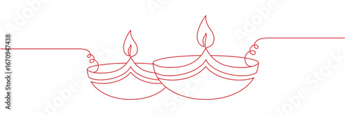 Diya diwali line art style on white background	