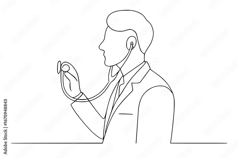 Obraz premium Minimalist Line Drawing of Doctor Holding Stethoscope Profile 