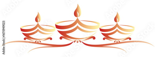 Red Diya diwali line art style