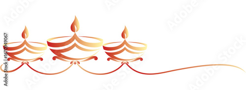 Diya diwali candles isolated on white background	