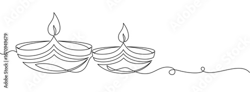 Diya diwali line art style on white background	