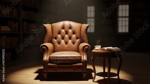 Comfortable leather armchair in a library reading room for study and relaxation perfect for a cozy
