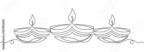 Diya diwali line art style on white background	
