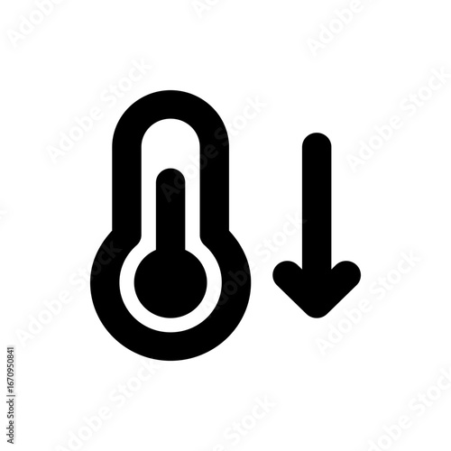 Illustration of a thermometer indicating a decrease in temperature with an arrow pointing down and right