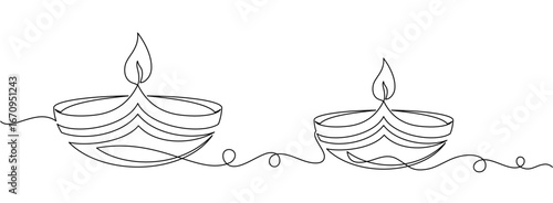 Diya diwali line art style on white background	