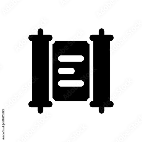 Illustration of a scroll with three horizontal lines in the center and two cylindrical handles on each side