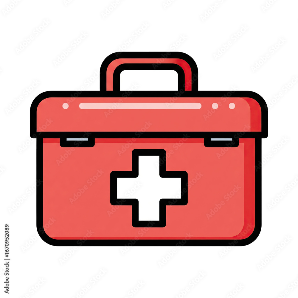 Obraz premium Flat illustration of red first aid medical kit with white cross