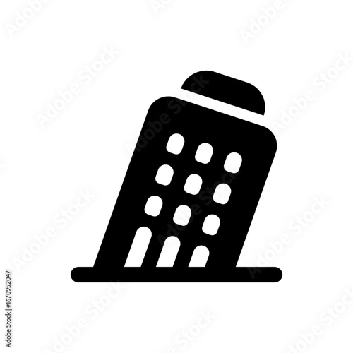 Illustration of a black grater tool with multiple holes and a base on a white background design style
