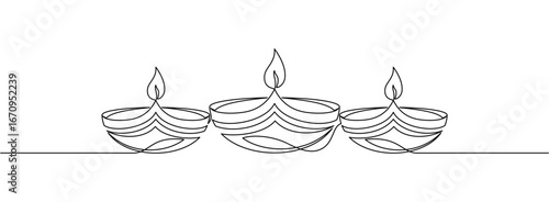 Diya diwali line art style on white background	
