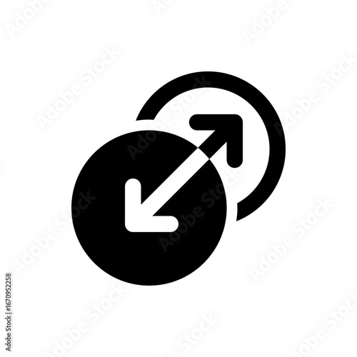 Two overlapping circles with arrows pointing in opposite directions in black and white design