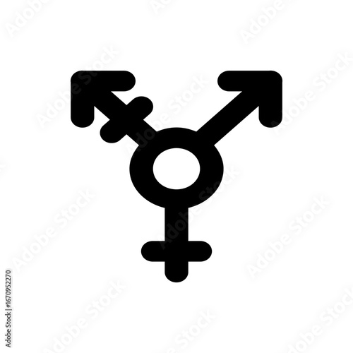 Black transgender symbol with male and female elements on a white background in a simple graphic style