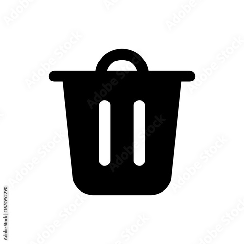 Illustration of a black trash can with a handle and two white vertical rectangles inside the can shape