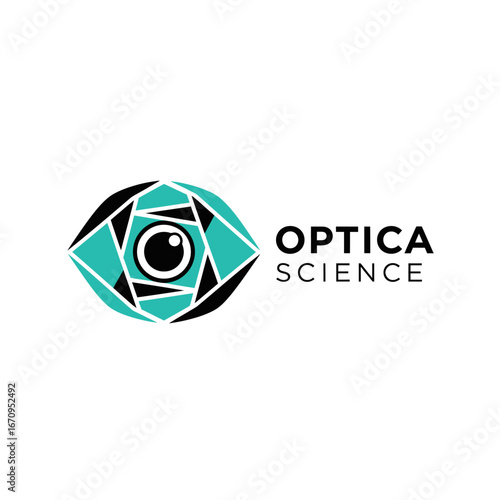 Abstract eye logo for Optica Science.  Geometric design.