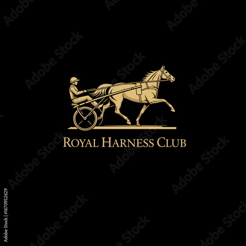 A golden logo of a horse-drawn carriage, representing the Royal Harness Club.
