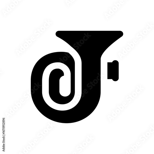 Illustration of a black trumpet with valves and a flared bell on a white background in a simple style