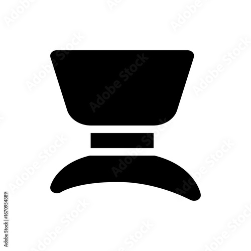 Black abstract shape with a wide top, narrow middle section, and curved bottom on a white background