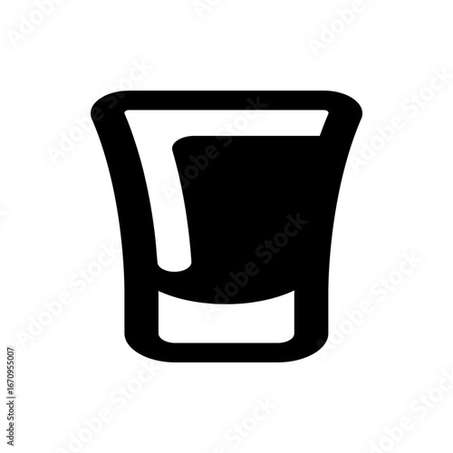 Illustration of a filled shot glass with rounded edges and a thick base in black and white color scheme