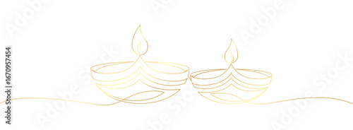 Diyas diwali in golden line art style