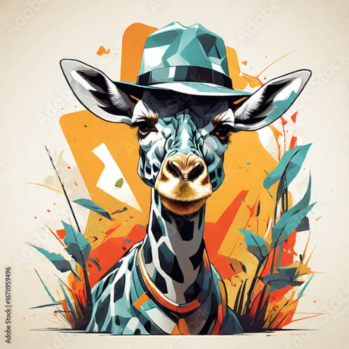 Giraffe with hat, Colorful Art