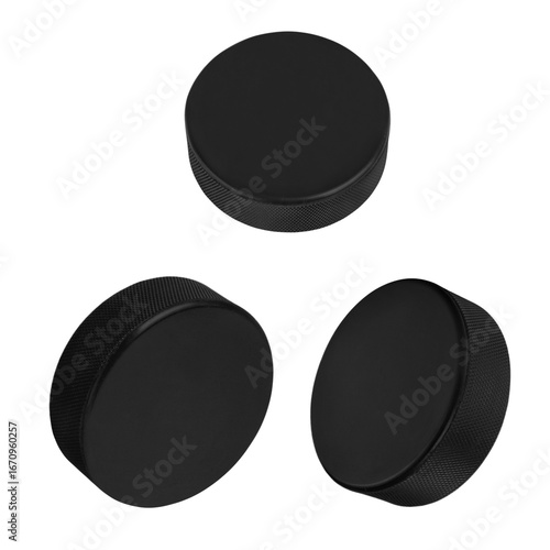 Canvas Print Ice hockey pucks isolated on transparent background, sports equipment for winter