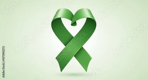 Green Ribbon Forming Heart Shape on Soft Background for Medical Awareness Campaigns