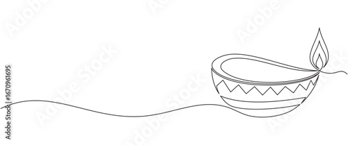 Diya diwali line art style on white background	