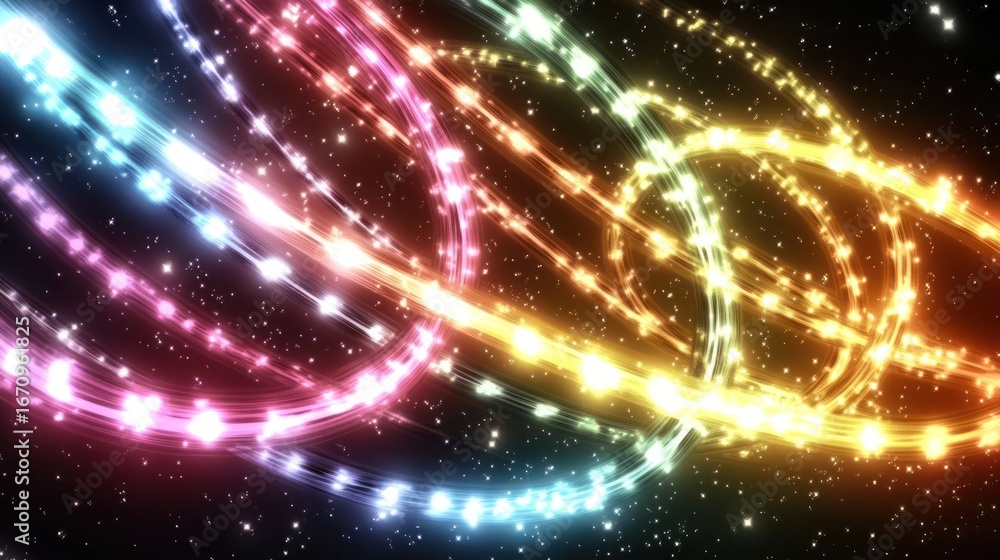 Obraz premium A vibrant display of colorful light trails against a starry background.