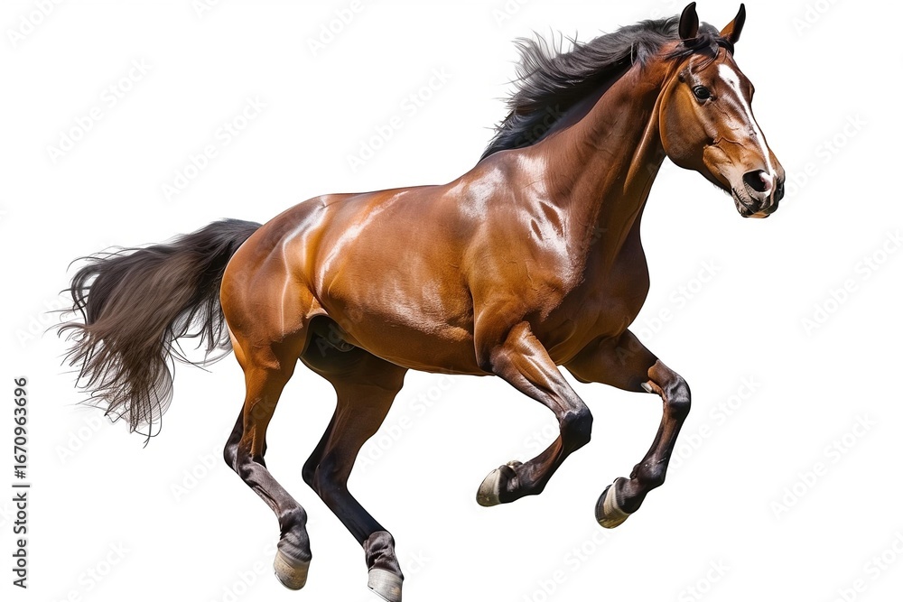 Obraz premium Majestic horse galloping, isolated on pure white background, motion freeze.