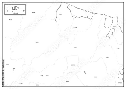 北海道北見市の白地図データ