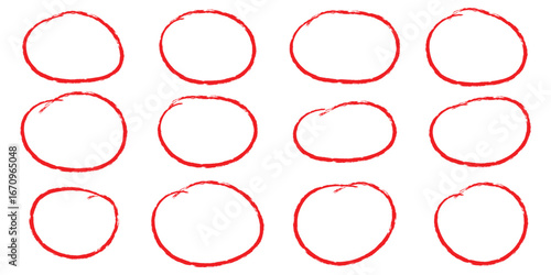 hand drawing different circles isolated on the transparent background, Handwritten red circle. For marking text, numbers, marker pen, pencil, logo, hand-drawn doodle grunge circle highlights. EPS 10. 