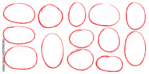 Hand drawn doodle grunge circle highlights. Charcoal pen round ovals. Marker scratch scribble in circle Round scrawl frames. Hand-Drawn Circle round Highlights Red Crayon, Marker,Pencil & Doodle Style